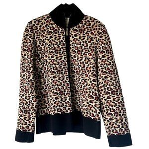 Vintage Misook Animal Print Jacket Full Zip Leopard Cheetah Sweater  Size Small